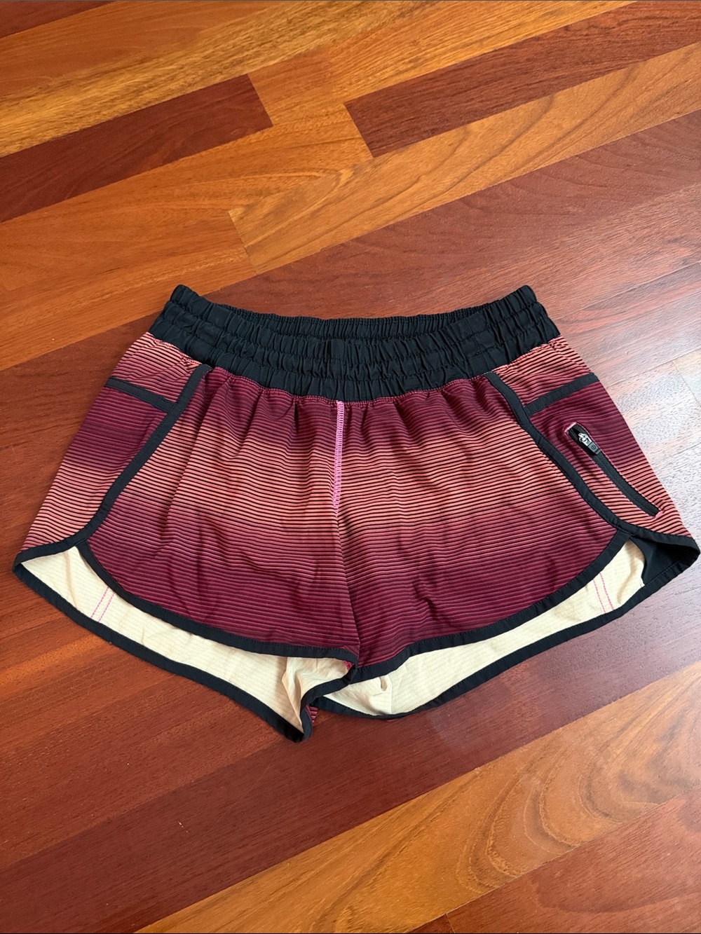 lululemon athletica Maroon Gradient Running Shorts with Black Waistband
